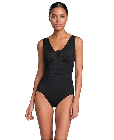 Lands' End Women's New SlenderSuit Grecian Adjustable Low Leg One Piece