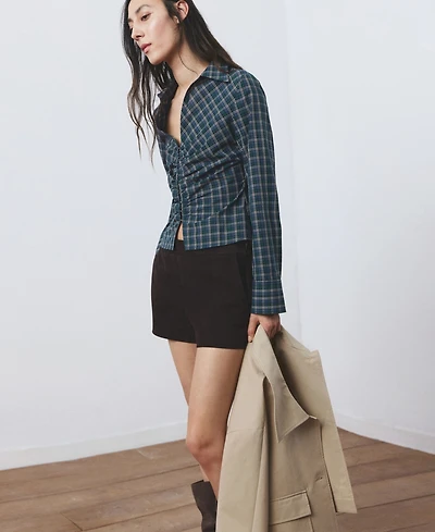 Mango Women's Gathered Check Blouse