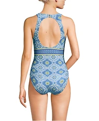 Lands' End Women's Long Tugless High Neck Portrait Back One Piece Swimsuit