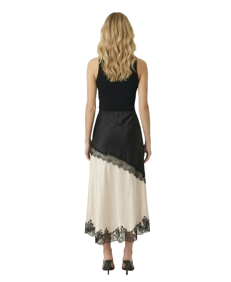 Modenaire Women's Lace-Trim Asymmetric Satin Midi Skirt