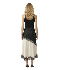 Modenaire Women's Lace-Trim Asymmetric Satin Midi Skirt