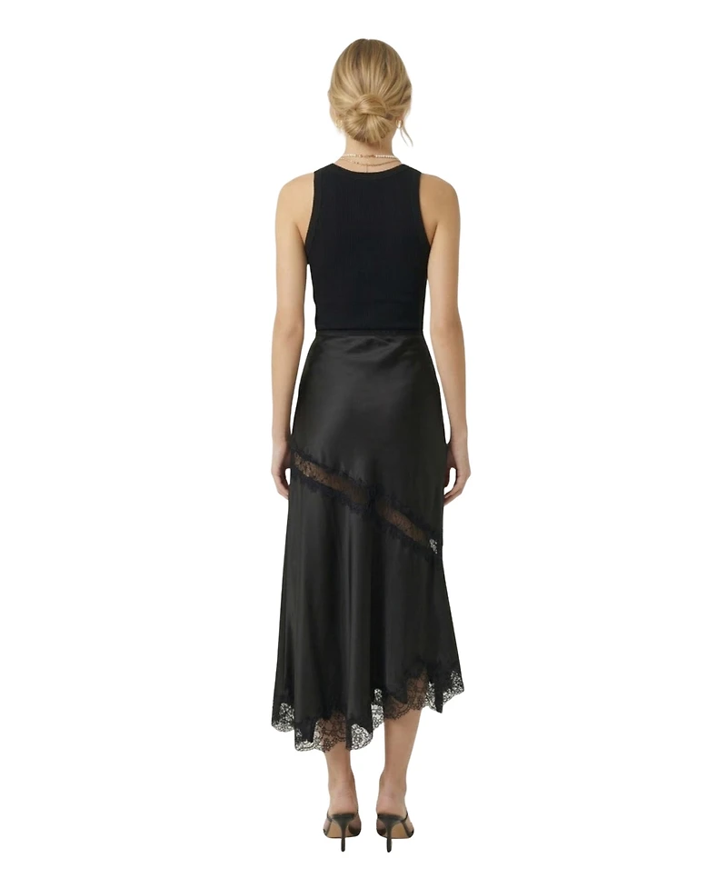 Modenaire Women's Lace-Trim Asymmetric Satin Midi Skirt