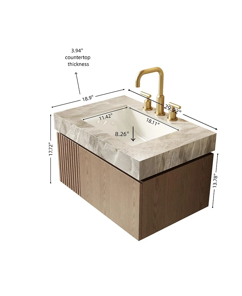 Sillysis Wall Mount Bathroom Vanity with Sintered Stone Top, Ceramic Undermount Sink, Soft Close Storage Cabinet