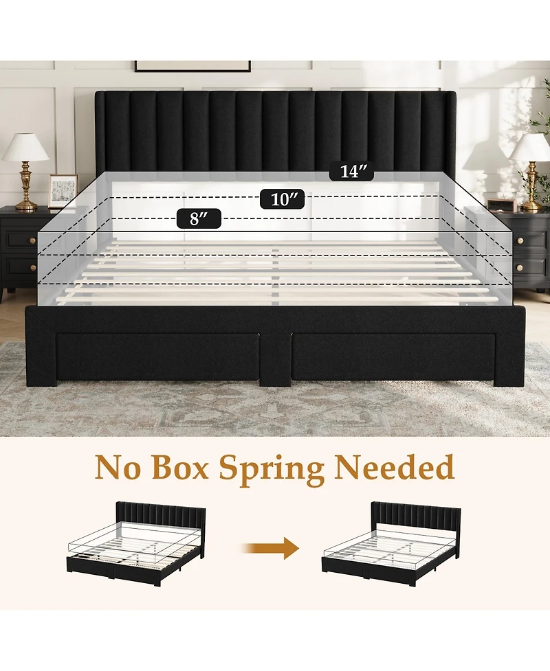 homfan Bed Frame with 2 Storage Drawers, Velvet Upholstered Platform Bed, No Box Spring Needed, Noise Free