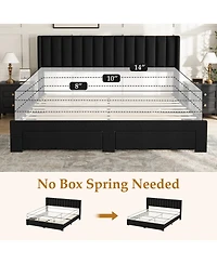 homfan Bed Frame with 2 Storage Drawers, Velvet Upholstered Platform Bed, No Box Spring Needed, Noise Free