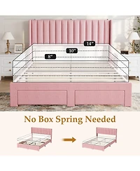 homfan Bed Frame with 2 Storage Drawers, Velvet Upholstered Platform Bed, No Box Spring Needed, Noise Free