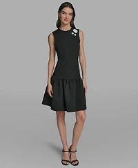Karl Lagerfeld Paris Women's Crew Neck Jacquard Ruffle Hem Dress