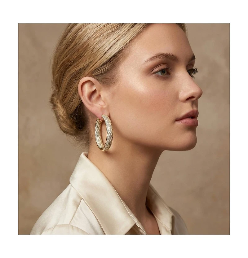 Ra Rhodium Plated Clear Round Cubic Zirconia Pave Hoop Earrings