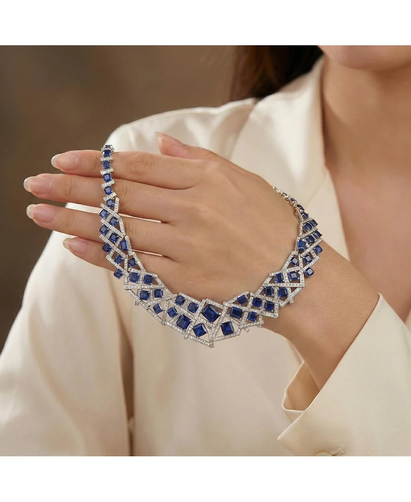 Mesmerizing 3D Geometric Cluster Eternity Necklace with Graduated Basketweave Stack