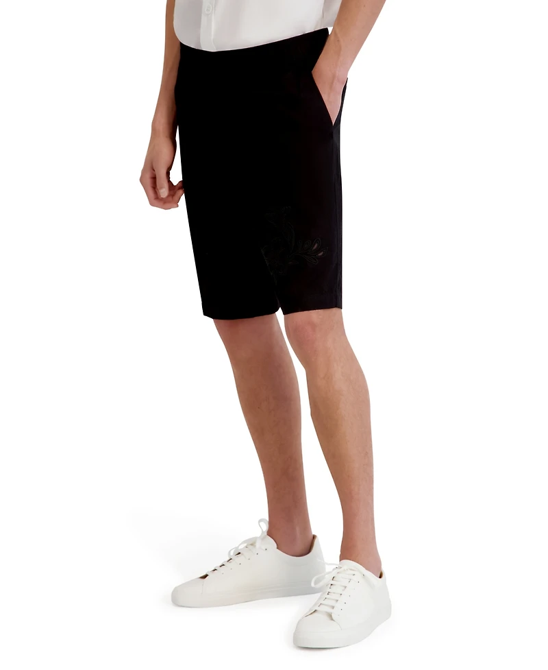 Karl Lagerfeld Paris Men's Laser Cut Embroidered Flower Shorts