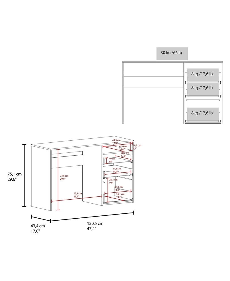 Fm Furniture Louisiana Writing Computer Desk, Three Drawers