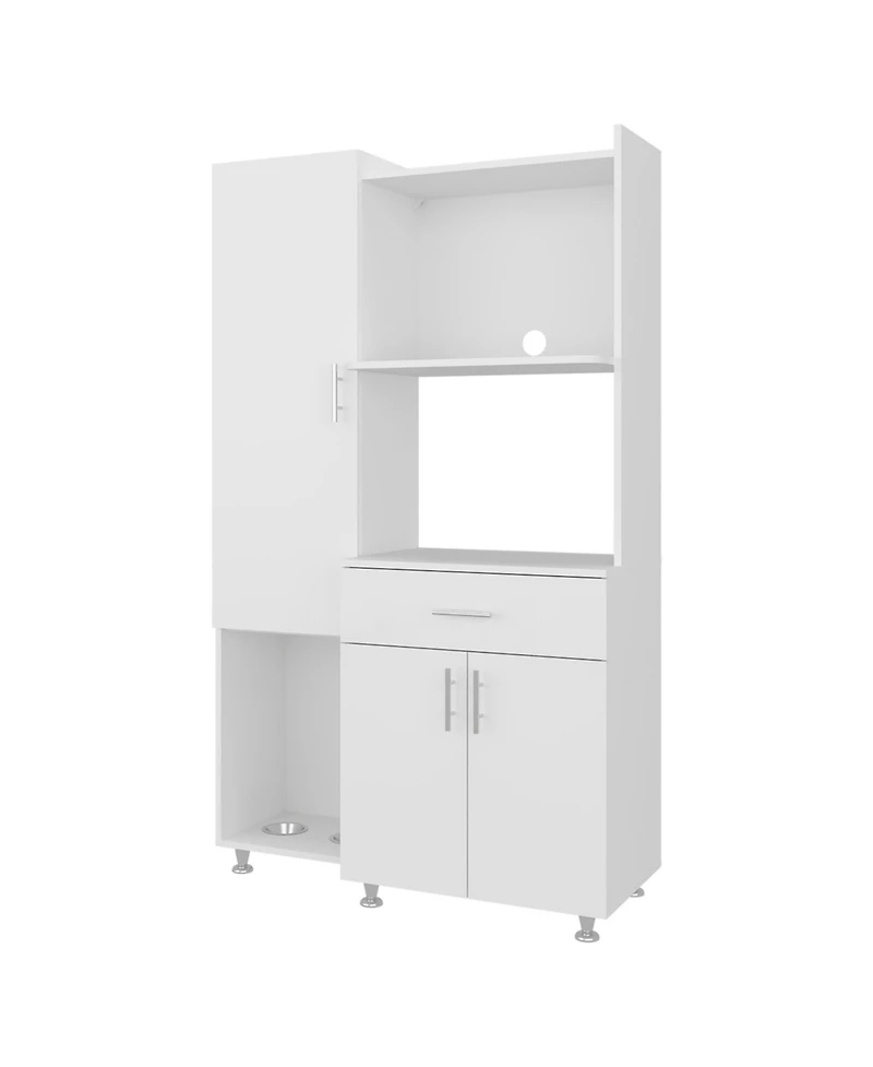 Fm Furniture Regrets Kitchen Storage Cabinet with Microwave Shelf, Drawer, and Open Compartments
