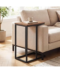 Gymax 2PCS C-shaped End Table w/Adjustable Foot Pads Small Snack for Bedroom Rustic Brown