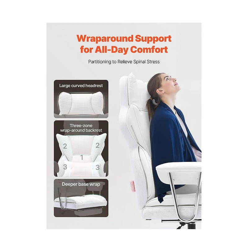 Sugift Reclining Office Chair with Retractable Footrest, 350 lbs Capacity, Pu Leather Wide Seat and Lumbar Support