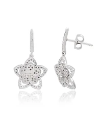 Suzy Levian New York Sterling Silver Pave Cubic Zirconia Flower Halo Drop Dangle Earrings