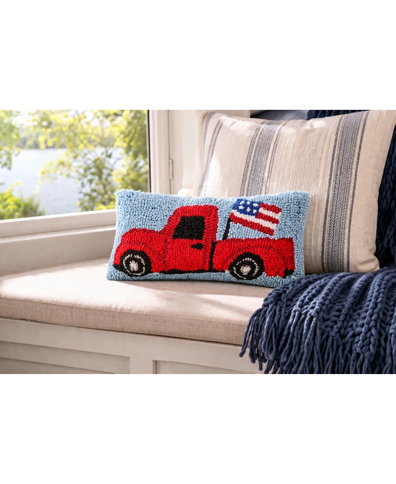 C&F Home Patriotic Retro Red Pickup Truck w/ Waving American Flag Hooked Small/Petite Accent Pillow