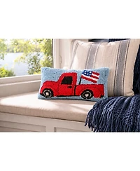 C&F Home Patriotic Retro Red Pickup Truck w/ Waving American Flag Hooked Small/Petite Accent Pillow