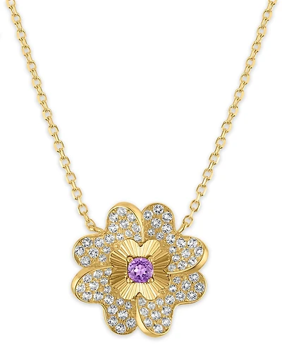 Macy's Blue Topaz (1/20 ct. t.w.) & White (1/3 Diamond Cut Flower Pendant Necklace 14k Yellow Gold (Also Available Amethyst)