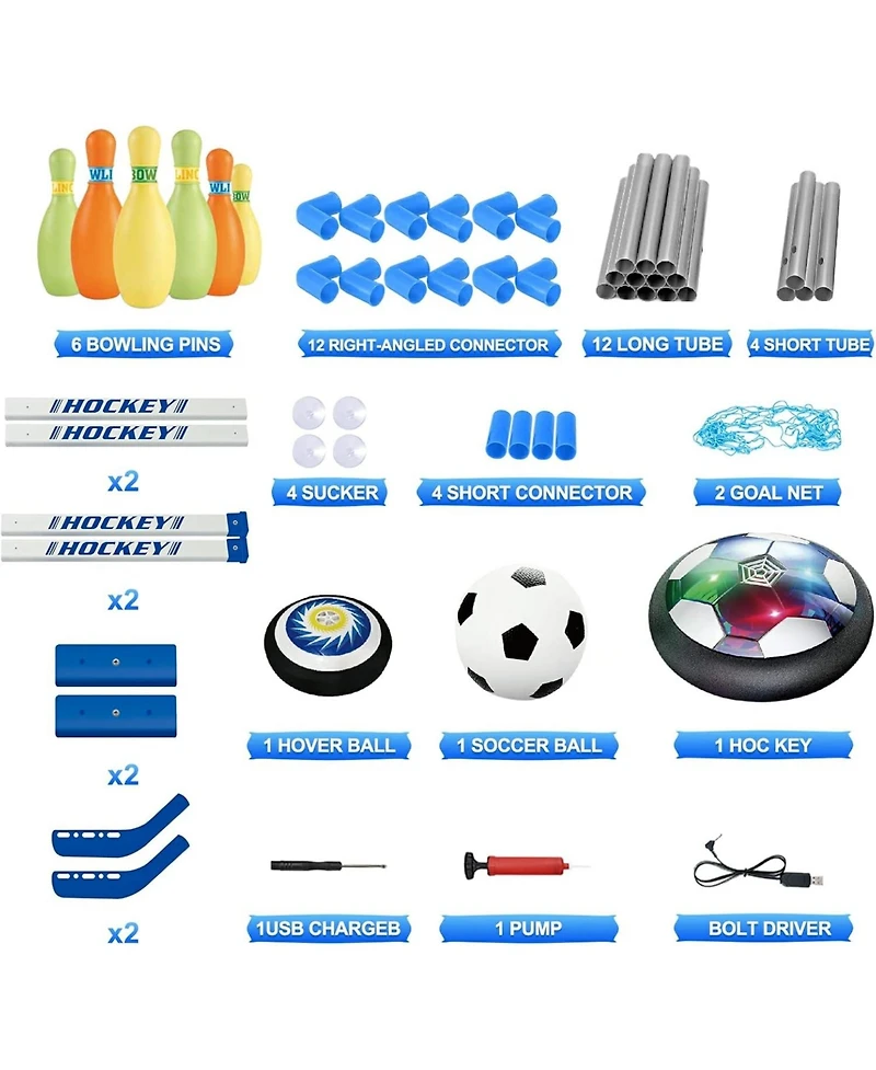 HopeRock 3-in-1 Hover Soccer Ball Hockey Bowling Set, Indoor and Outdoor Toys , Outside Toys with Led Lights