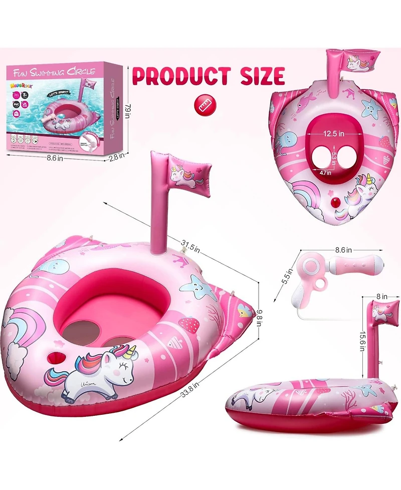 HopeRock Unicorn Pool Floats for Toddlers and Kids, with Water Gun, Pool Toys for Old Girls
