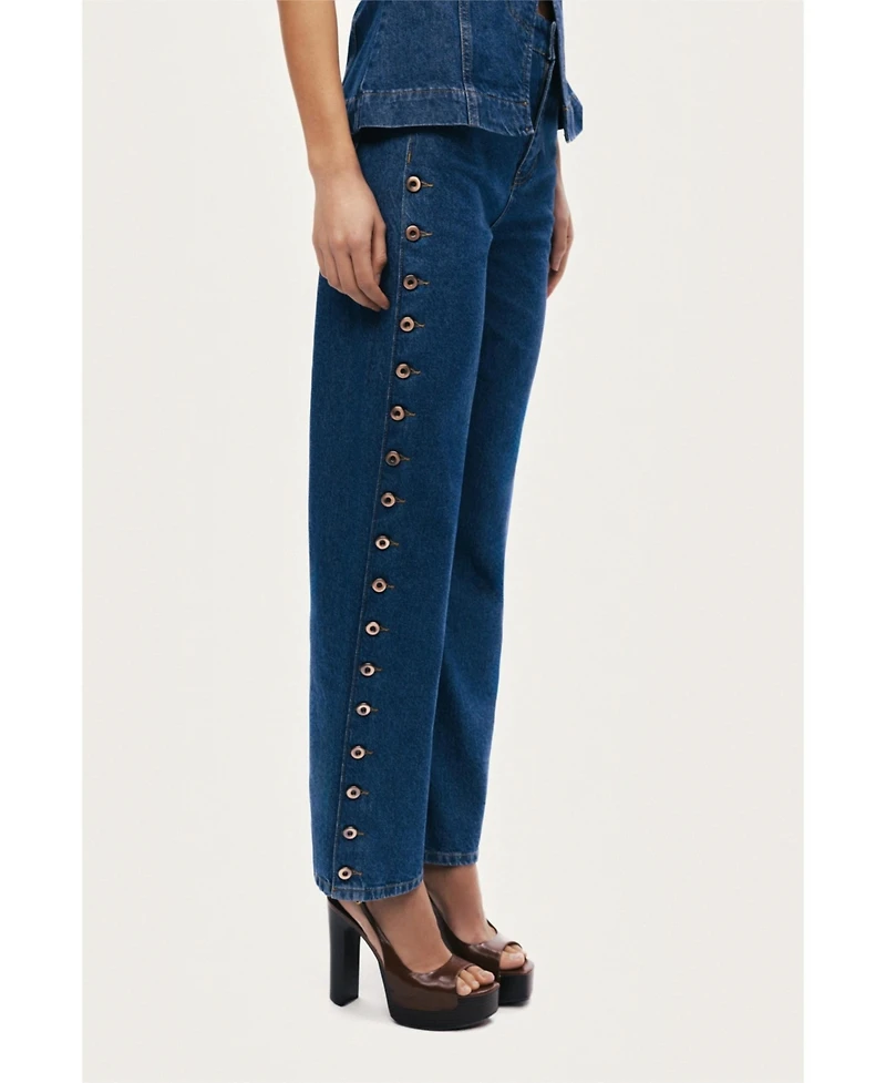Nocturne Women's Eyelet Detail Wide-Leg Denim Pants