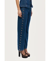 Nocturne Women's Eyelet Detail Wide-Leg Denim Pants