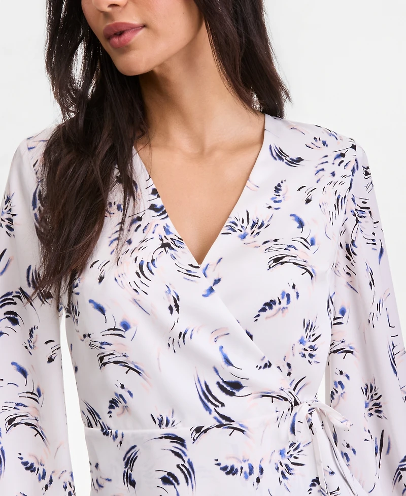 I.n.c. International Concepts Women's Printed Blouson-Sleeve Wrap Blouse, Macy's Exclusive