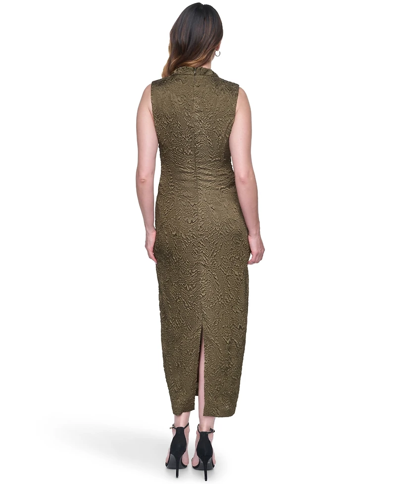 Vince Camuto Women's Novelty Knit High Cowl Neck Ruche Waist Bodycon Dress