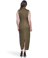 Vince Camuto Women's Novelty Knit High Cowl Neck Ruche Waist Bodycon Dress