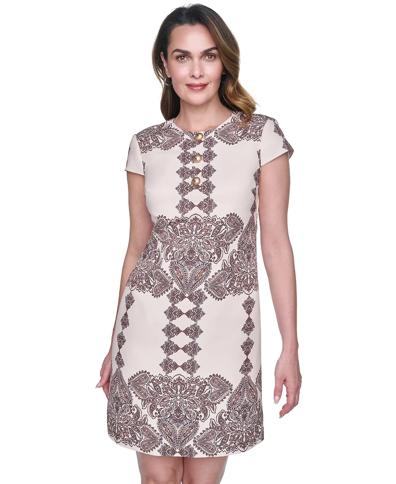 Vince Camuto Women's Printed Taffeta Button Front Shift Dress