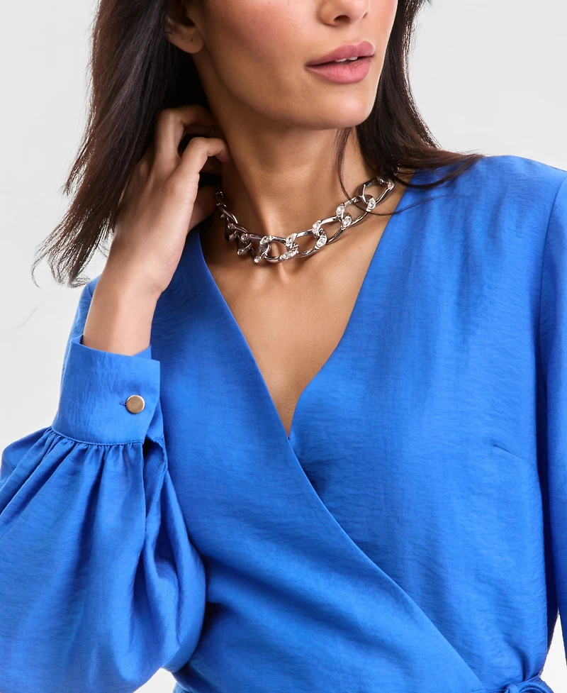 I.n.c. International Concepts Women's Long Sleeve Textured Wrap Blouse, Macy's Exclusive