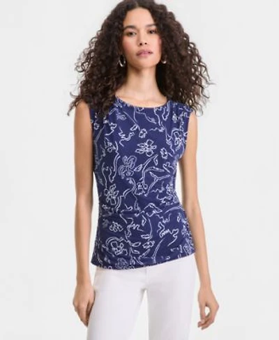 I.N.C. International Concepts Womens Sleeveless Printed Mesh Top Macys Exclusive