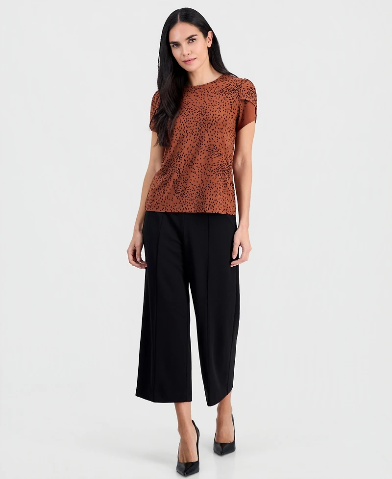 Ak Anne Klein Petite Crewneck Short-Sleeve Printed Top