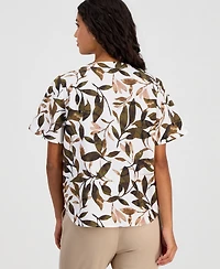 Anne Klein Essentials Petite Printed Flutter-Sleeve Top