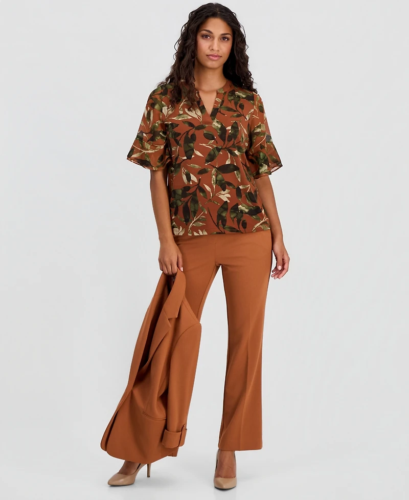 Anne Klein Essentials Petite Printed Ruffle-Sleeve Top