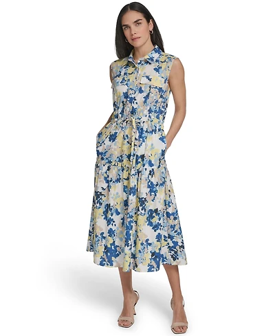Calvin Klein Collared Sleeveless Midi Dress