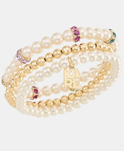 Karl Lagerfeld Paris 3-Pc. Set Crystal & Imitation Pearl Beaded Stretch Bracelets