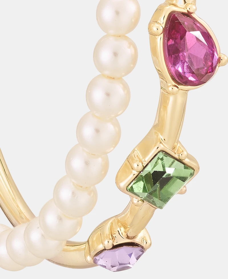 Karl Lagerfeld Paris Medium Mixed Crystal & Imitation Pearl Double Row Hoop Earrings, 1.58"