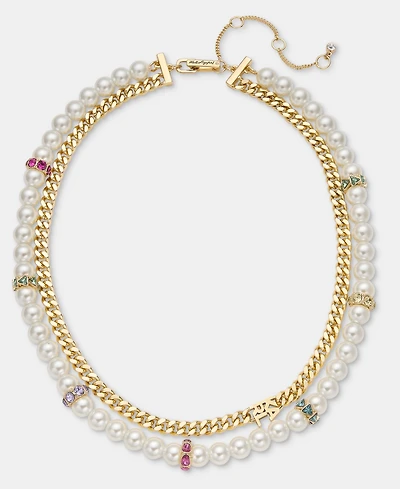 Karl Lagerfeld Paris Crystal & Imitation Pearl Beaded Layered Collar Necklace, 16" + 3" extender