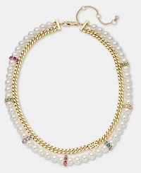 Karl Lagerfeld Paris Crystal & Imitation Pearl Beaded Layered Collar Necklace, 16" + 3" extender