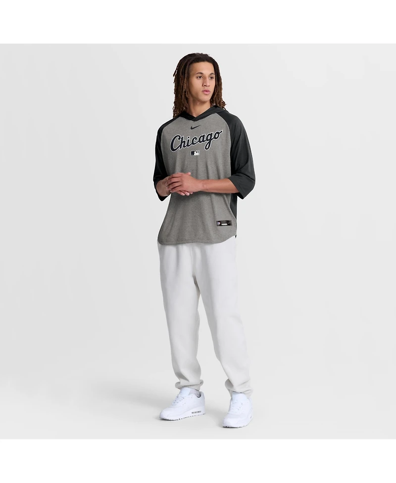 Nike Men's Gray Chicago White Sox Authentic Collection Flux Dri-fit Raglan 3/4-Sleeve Hooded T-Shirt