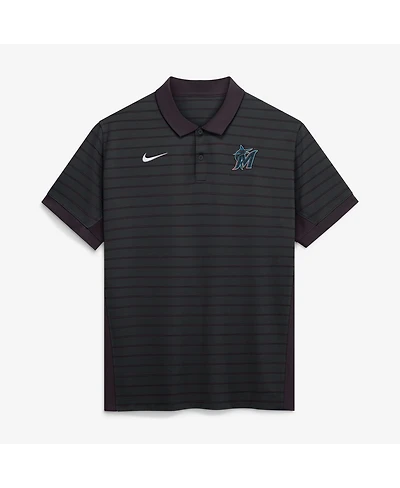 Nike Men's Black Miami Marlins Authentic Collection Striped Victory Dri-fit Polo Shirt