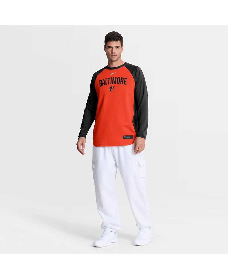 Nike Men's Orange Baltimore Orioles Authentic Collection Raglan Dri-fit Sweatshirt