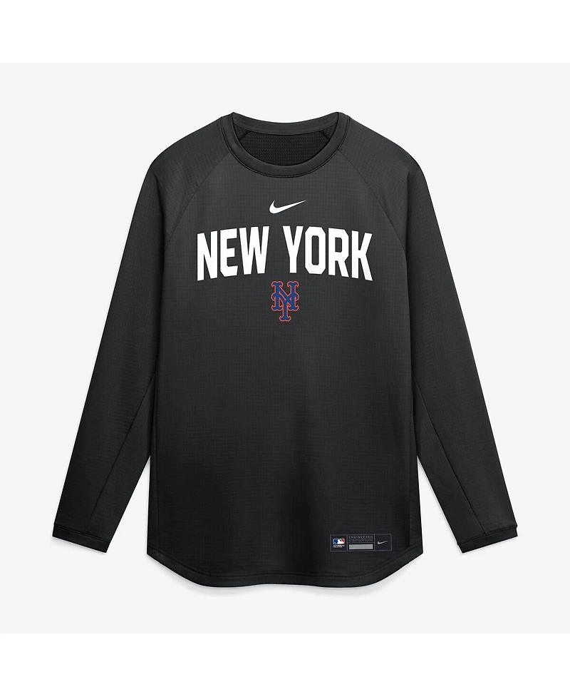 Nike Men's Black New York Mets Authentic Collection Raglan Dri-fit Sweatshirt