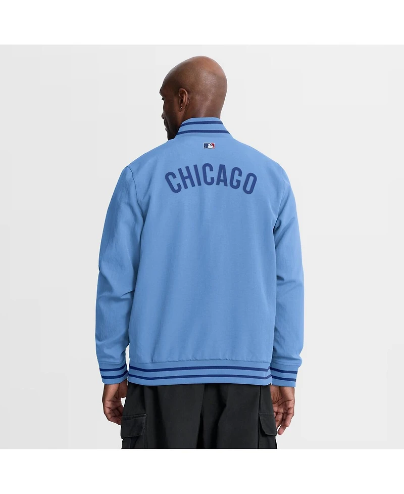 Nike Men's Light Blue Chicago Cubs Authentic Collection Dugout Relaxed Full-Zip Bomber Jacket