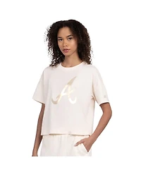 Starter Women's Cream Atlanta Braves Pastels Boxy Cropped T-Shirt