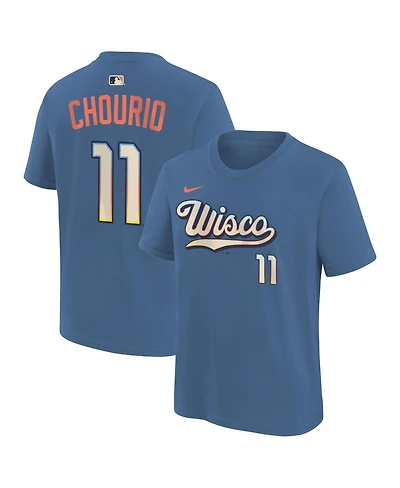 Nike Big Boys and Girls Jackson Chourio Blue Milwaukee Brewers 2026 City Connect Name Number T-Shirt