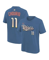 Nike Big Boys and Girls Jackson Chourio Blue Milwaukee Brewers 2026 City Connect Name Number T-Shirt