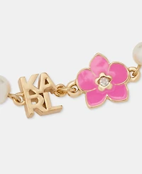 Karl Lagerfeld Paris Orchid & Imitation Pearl Logo Slider Bracelet