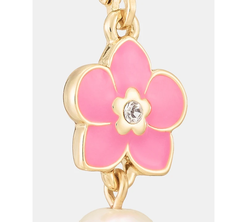 Karl Lagerfeld Paris Orchid & Imitation Pearl Double Drop Earrings